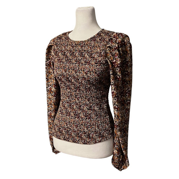 Evereve Margaret Floral Smocked Elastic Cuff Puff Sleeve Blouse Size XS - Picture 6 of 10